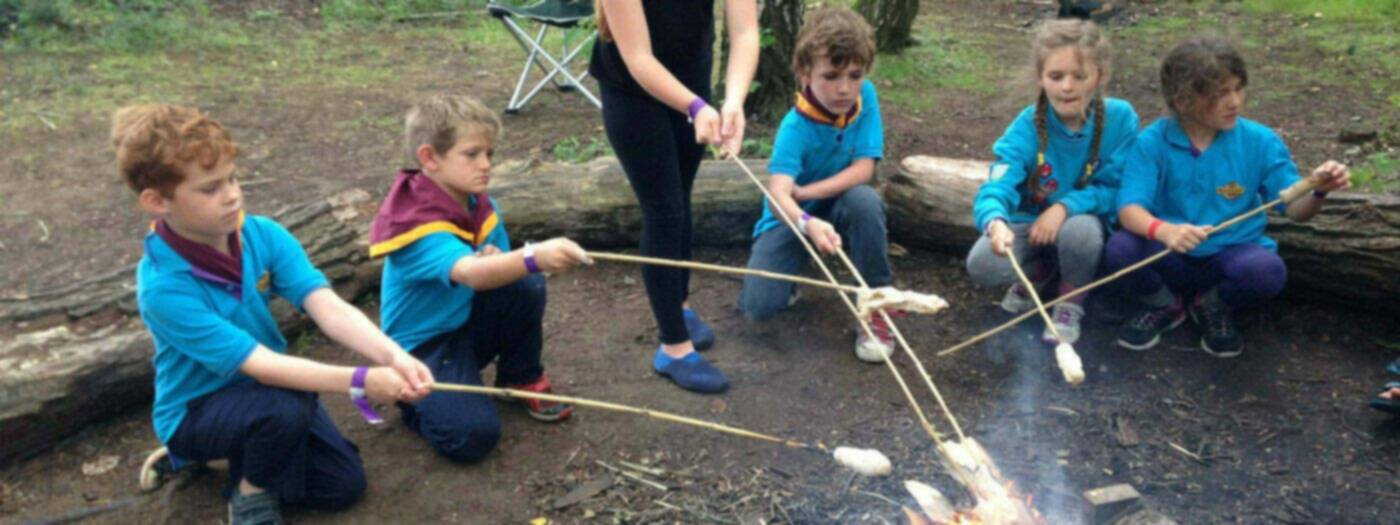 Shelfords and Stapleford Beaver Scouts cooking twists over a wood fire